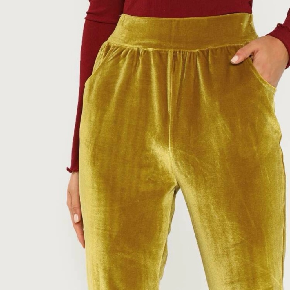 Velvet Cigarette Pants, Mustard Yellow